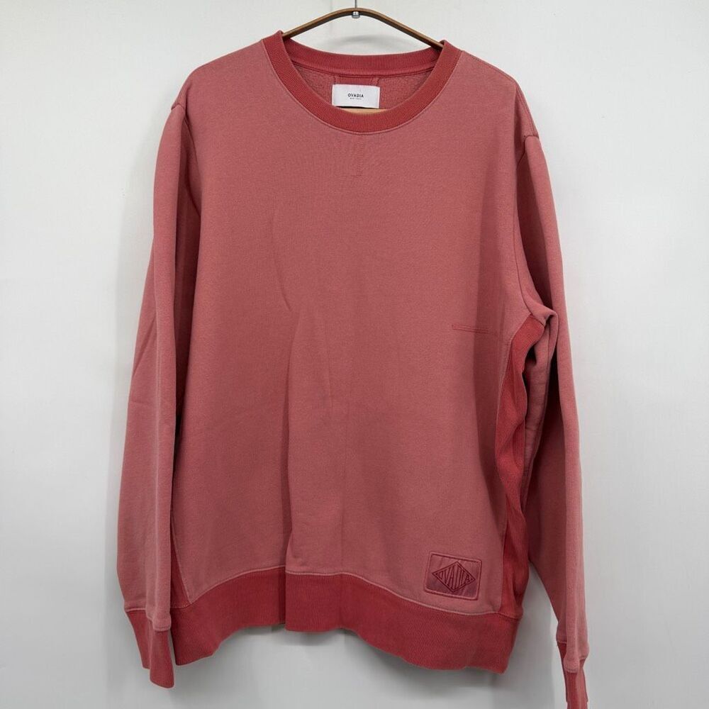 Ovadia Dusty Rose Crew Neck Fleece Lined Dune Pullover Sweatshirt Large